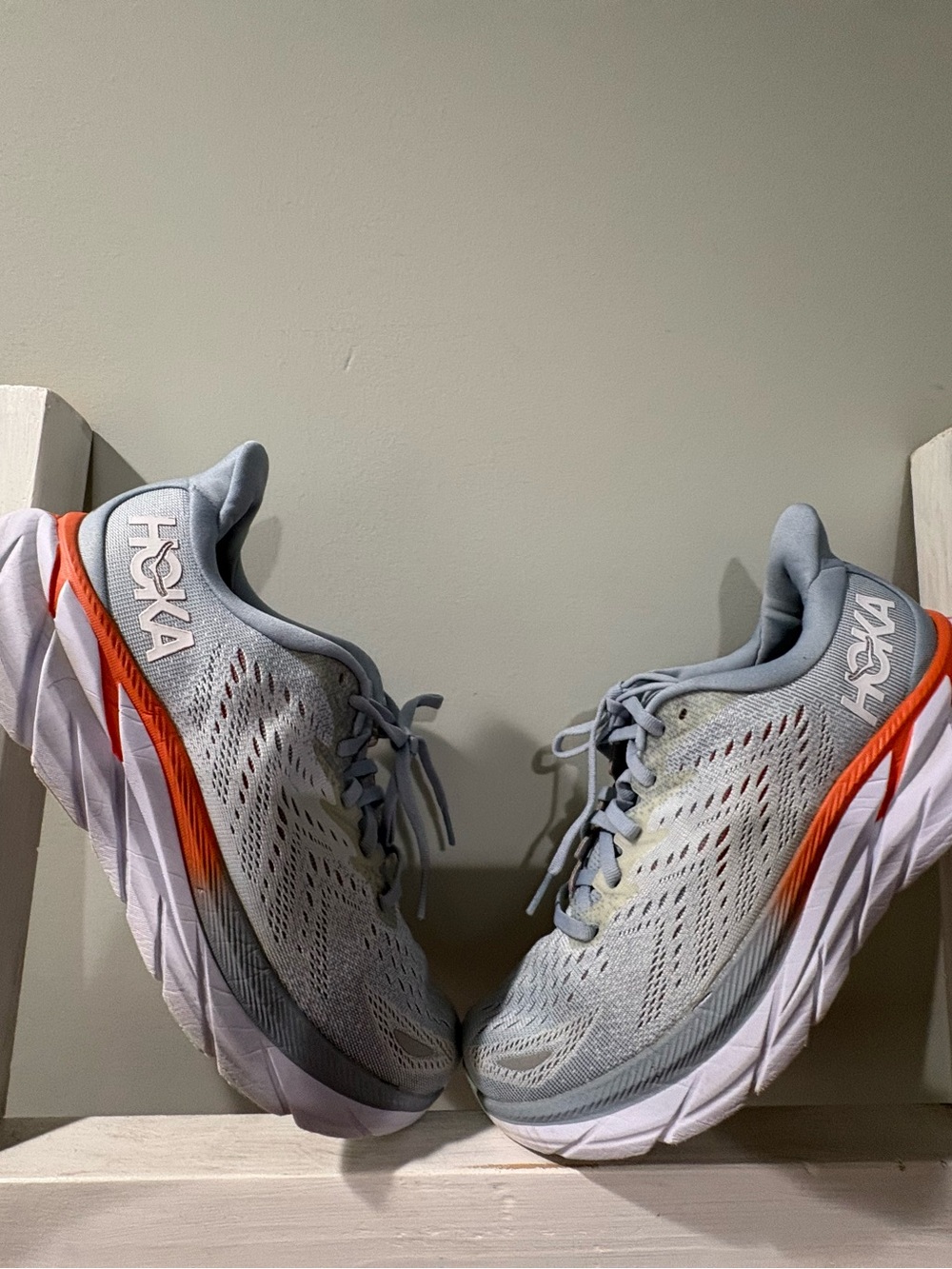 Hoka One One Women's Light Gray with Orange Accent Running Shoes